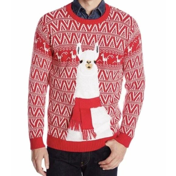 33 Degrees Unisex Red and White Llama Holiday Ugly Christmas Sweater - Picture 10 of 10